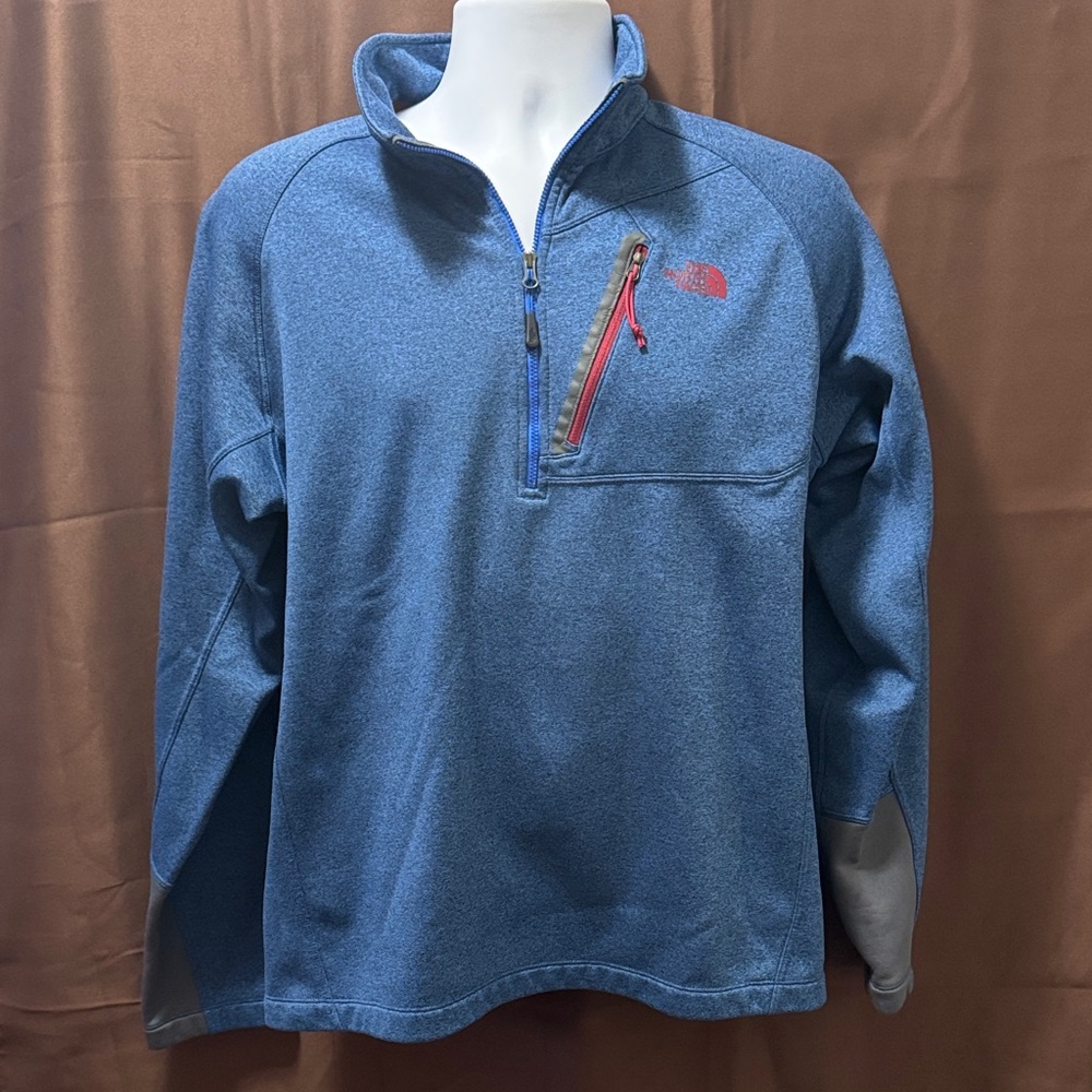 Blue Northface Half-Zip Pullover with Red Accent
